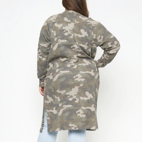 NEW PLUS Size Camo Waffle Knit Cardigan - Picture 3 of 8